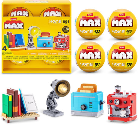 Max Zuru Hausbauset – Bücher, Kaffee, Toaster und Lampe – 4er-Pack