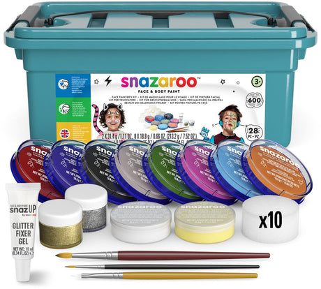 Snazaroo 1172250 Professionelles Schminkset – komplettes Schminkset für Schulen, Partys – hautfreundlich, auf Wasserbasis inklusive Glitzer