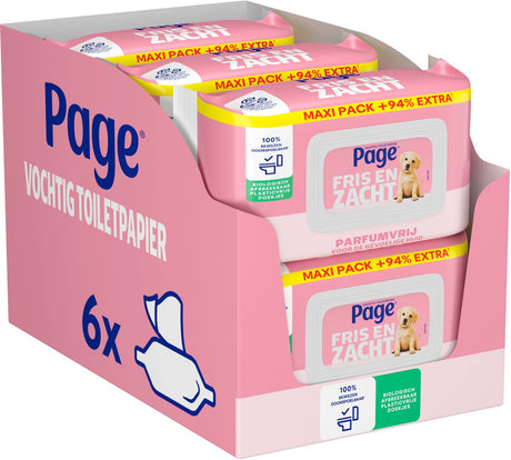 Page ® feuchtes Toilettenpapier – frisch und weich (sensitiv) Maxi – parfümfrei – 444 Blatt – 6 x 74 Stück