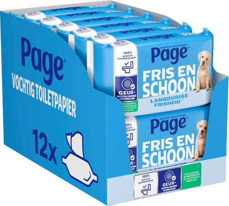 Page ® feuchtes Toilettenpapier – frisch und sauber (komplett sauber) – langanhaltende Frische – 456 Blatt – 12 x 38 Stück
