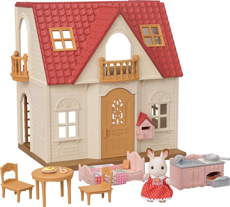 Das Starterhaus 5567 von Sylvanian Family – inklusive Möbeln und 1 samtweichem Schokoladenhasen – lässt sich mit einem weiteren Puppenhaus (5708) zu einem megagroßen Puppenhaus kombinieren