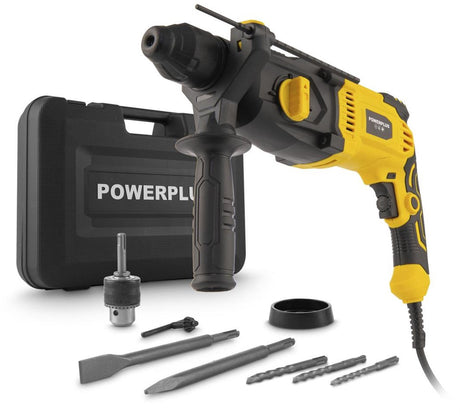 Powerplus Elektro-Abbruchhammer POWX11700 – 1050 W Leistung und 3,5 Joule Schlagkraft – 5100 Schläge pro Minute – Spitzmeißel und Bohrer inklusive – SDS Plus