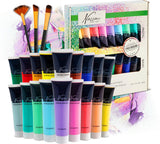 Nassau Fine Art Hobby Paint Acrylfarben-Set 18-teilig – 36-ml-Farbtuben – Acrylfarbe für Kinder und Erwachsene – 9 Pastellfarben, 9 Grundfarben – Farbe für Kinderhandwerk – Kinderfarben-Set
