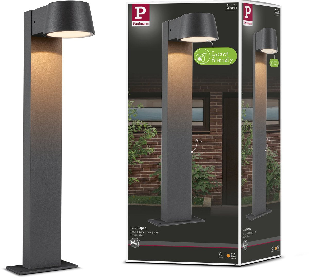 Paulmann LED-Pollerleuchte Capea insektenfreundlich IP44 500 mm 2200k 6W 450lm 230V 98° Anthrazit Aluminium