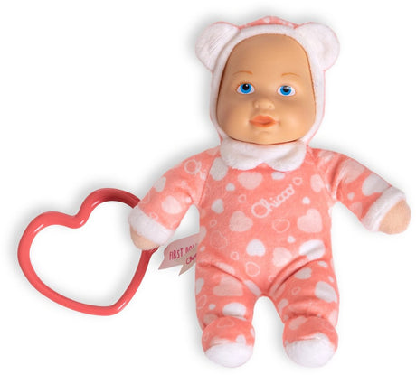 Chicco meine Doudou-Puppe – meine kleine Puppe – weiche Kuschelpuppe mit herzförmigem Beißring – Lachsrosa (0 Monate+)