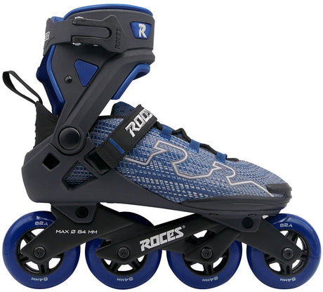 Roces R-Evo 84 Inline-Skates – 84 mm – Softboot – zusätzliche Komfortstabilität – Fersenverriegelung, einfacher Einstieg – Abec-7 – Fitness-Inline-Skates – Herren Damen – Schwarz Blau – Größe 39