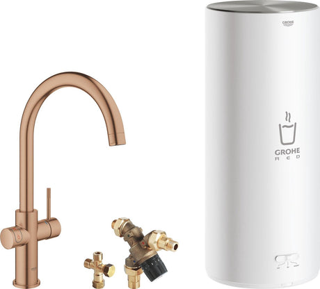 Grohe roter 3-in-1-Kochwasserhahn – C-Auslauf – 7-Liter-Boiler – Mischventil – warmer Sonnenuntergang gebürstet (mattbronze) – 30031dl1