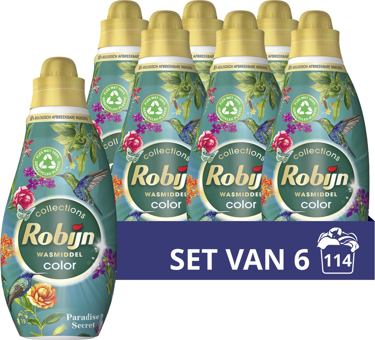 Robijn - vloeibaar wasmiddel - klein krachtig - paradise secret- 6 flessen - 114 wasbeurten - voordeelverpakking