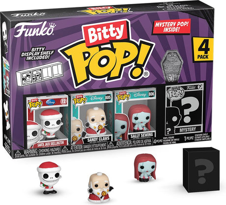 Funko „The Nightmare Before Christmas“, Santa Jack Skellington, Sandy Claws, Sally Sewing + Mystery-Figur (Bitty Pop! 4er-Pack)