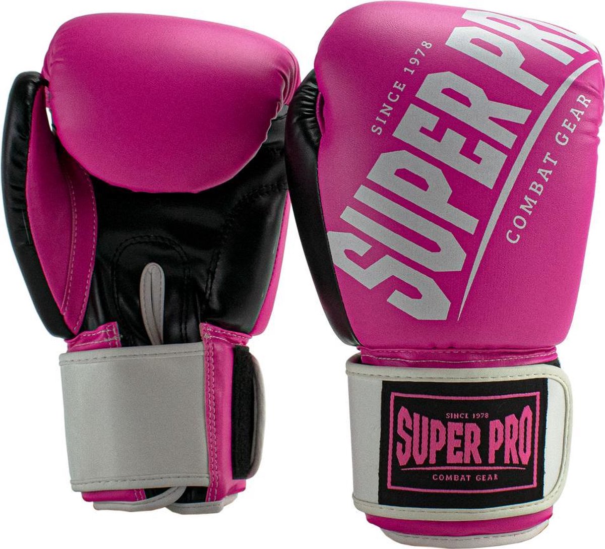Super pro combat gear (kick)bokshandschoenen rebel zwart roze wit 8oz
