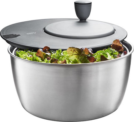 Gefu Rotare Salatschleuder – 4 Liter – Edelstahlschüssel – mit drehbarem Griff