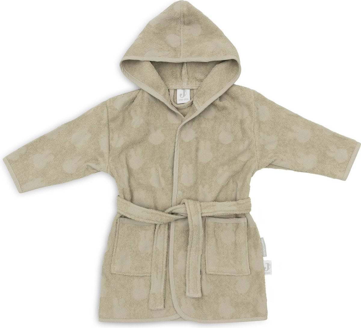 Jollein x nijntje - baby badjas badstof 1-2 jaar - badjas kinderen met capuchon - miffy jacquard - olive green