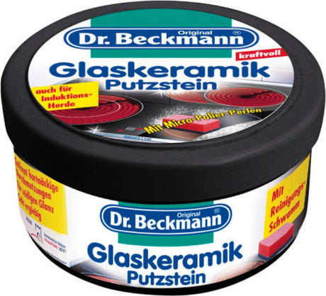 Dr. Beckmann Glaskeramik-Induktions-Reinigungsstein – inklusive Schwamm im Inneren – kraftvoller Reiniger – 250 g