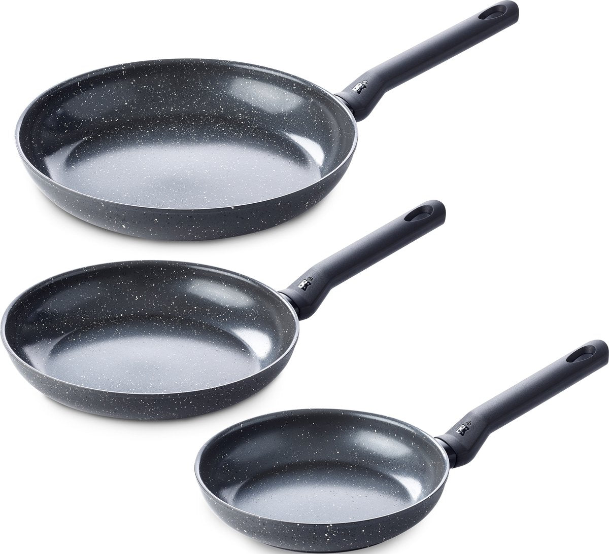 BK Universe Bratpfannenset 3-teilig – 20 24 28 cm – PFAS-freie Antihaftbeschichtung – Induktionspfannenset – Keramikpfanne – ofenfest bis 160 °C – Kaltgriff – schwarzer Granit