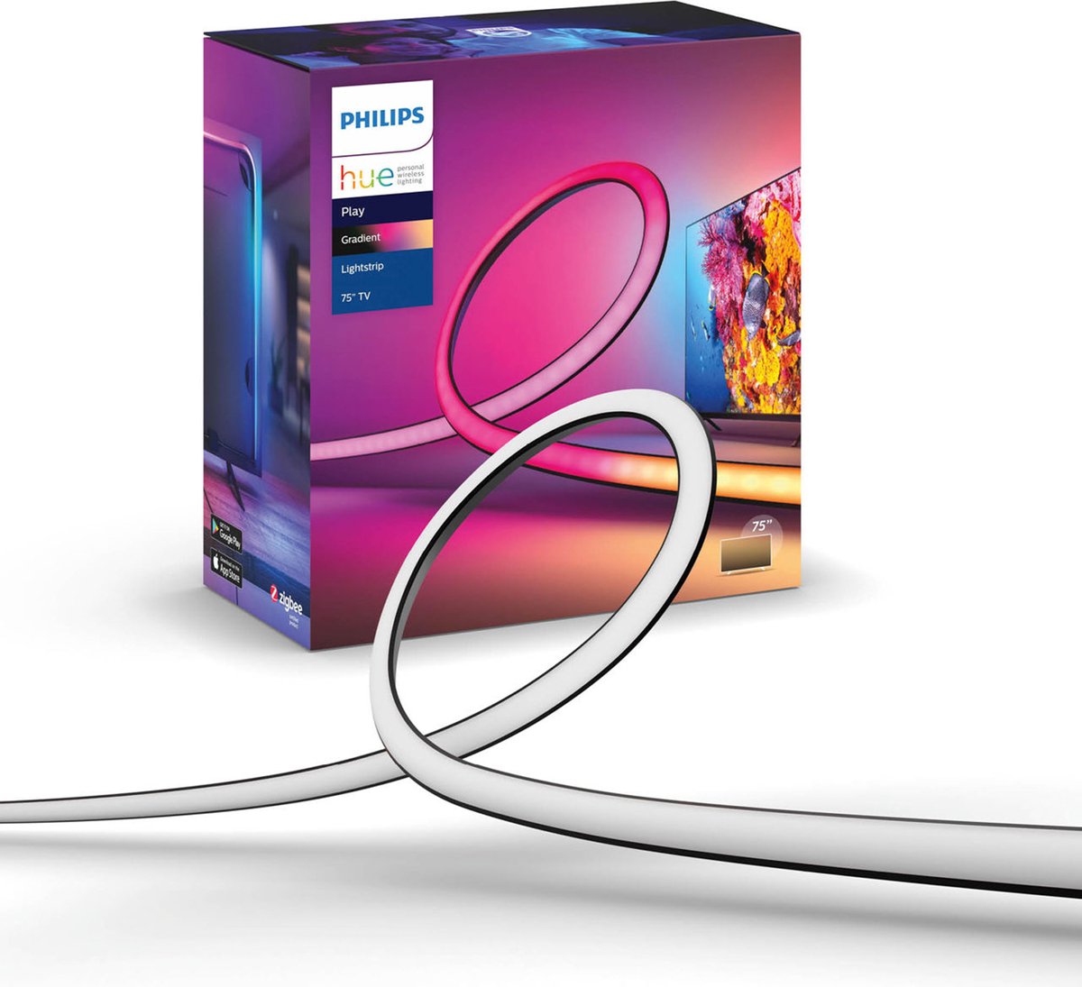 Philips hue play gradient lightstrip 75 inch - televisie - zwart - 20w - incl. voeding en steunen