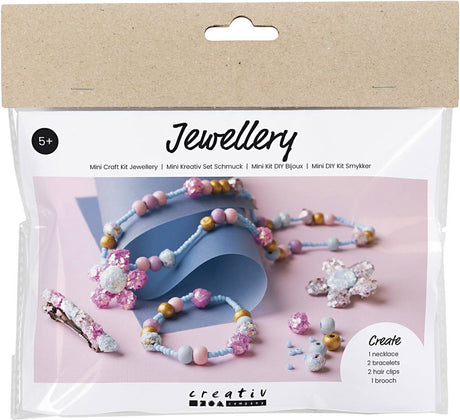 Creativ Company Mini-Hobby-Set, Schmuck, Halskette, Armband, Clips, Brosche, Blau, Hellblau, Pastellrosa, 1 Box