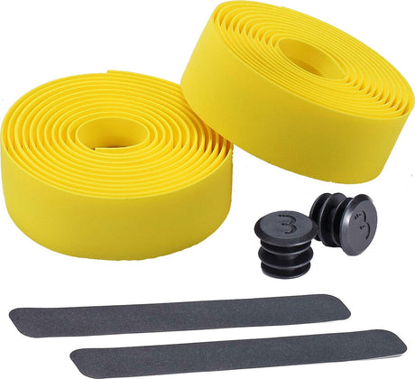 Bbb cycling stuurlint racefiets - zelfklevend stuurtape met stretch materiaal - antislip - lengte: 200cm - dikte: 2mm - inclusief stuurdoppen - geel - raceribbon bht-01