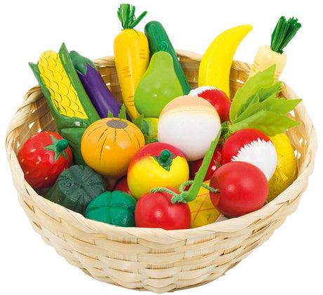 Goki Spielzeugküche – Obst und Gemüse im Korb – 21 Teile – Holz – 3 Jahre