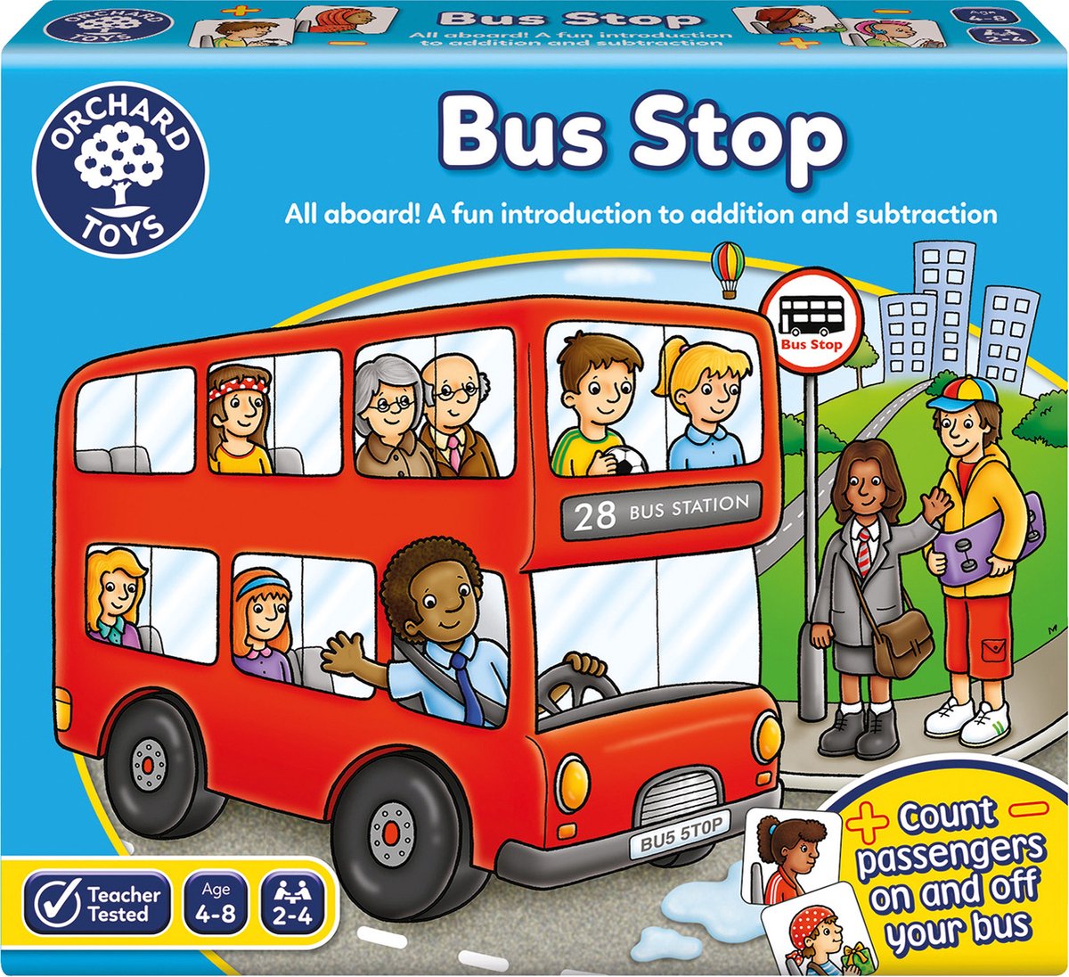 Obstgartenspielzeug - Bushaltestelle - Mathespiel mit Bus - Fahrgäste ein- und aussteigen lassen - Additions- und Subtraktionssummen - ab 4 Jahren
