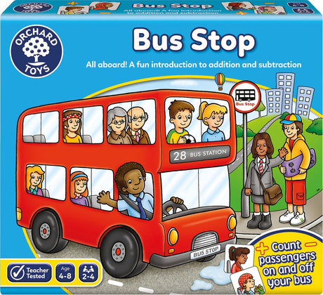 Obstgartenspielzeug - Bushaltestelle - Mathespiel mit Bus - Fahrgäste ein- und aussteigen lassen - Additions- und Subtraktionssummen - ab 4 Jahren