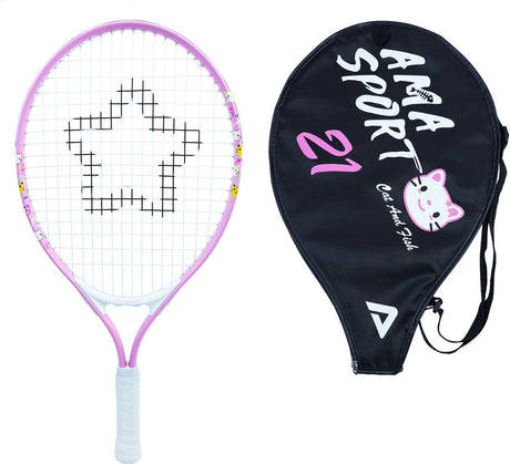 Ama Sport Kinder-Tennisschläger Cat Pink 21 Zoll – leichter Junior-Schläger mit Tasche – ideal für Anfänger –