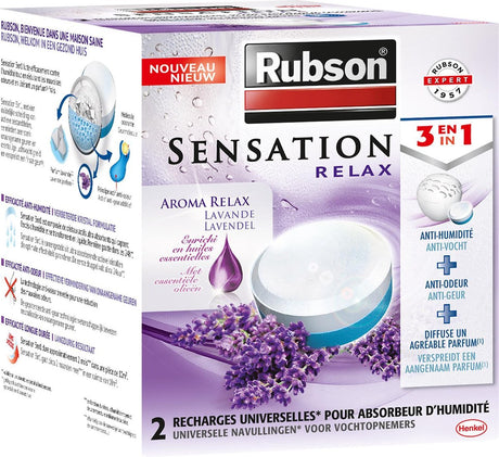 Rubson sensation navullingen lavendel 2x 300 g box | 2 navullingen voor vochtopname | sensation navullingen s.