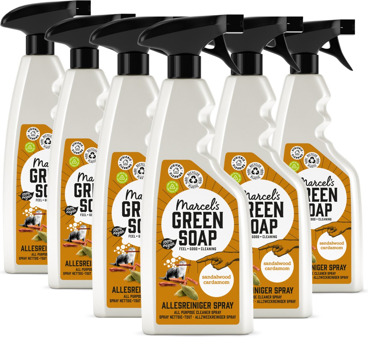 Marcel's green soap allesreiniger spray - sandelhout kardemom - 6 x 500ml
