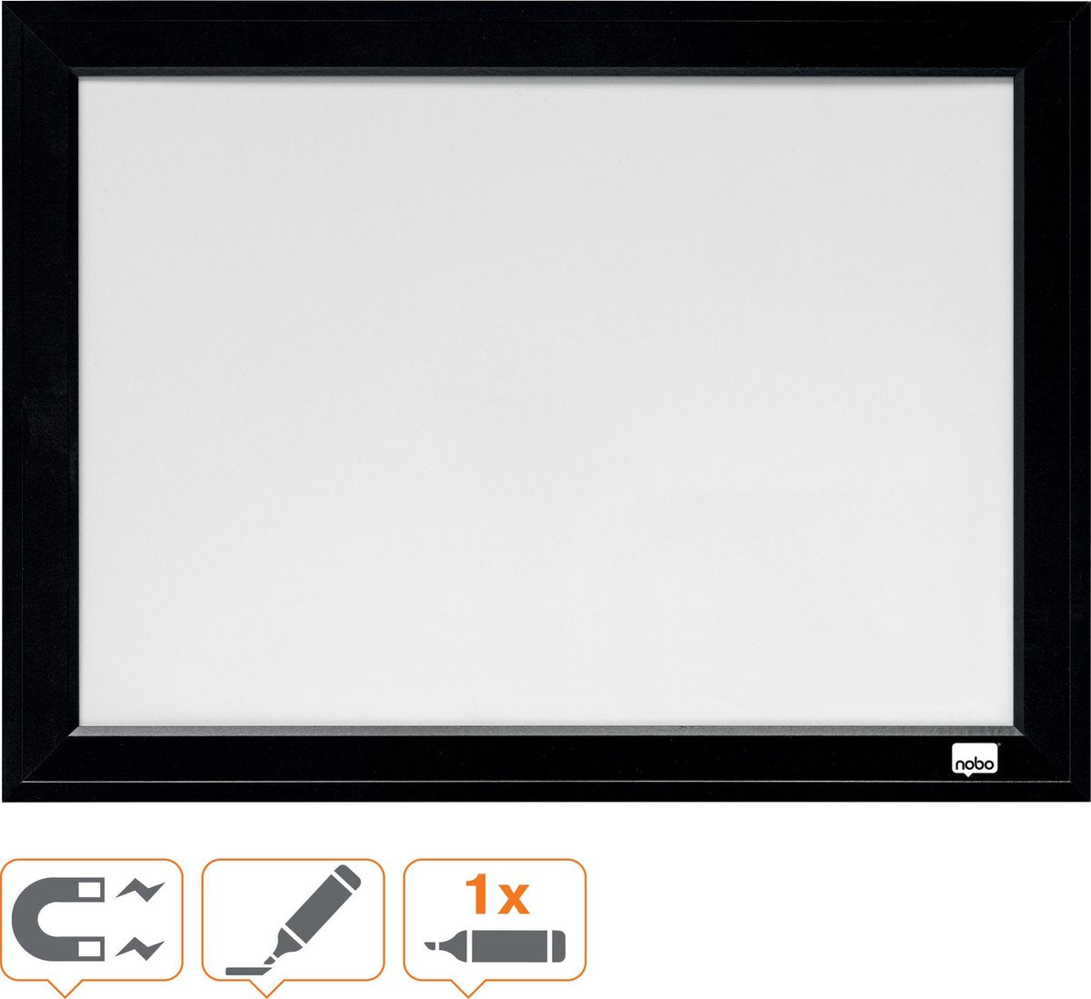 Magnetisches Whiteboard von Nobo mit schwarzem Rahmen – 58,5 x 43 cm – inklusive Montageset, Magneten und Marker