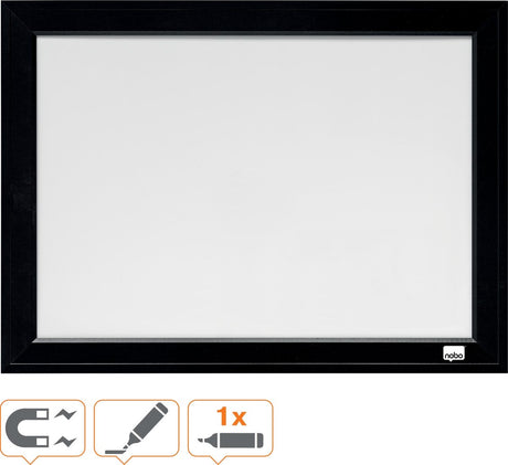 Magnetisches Whiteboard von Nobo mit schwarzem Rahmen – 58,5 x 43 cm – inklusive Montageset, Magneten und Marker