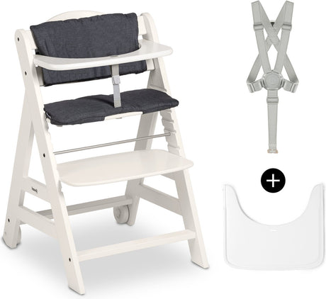 Hauck Beta+ Hochstuhl-Set – FSC®-zertifiziert – Holz – inklusive Rollen und Holztisch – weiß