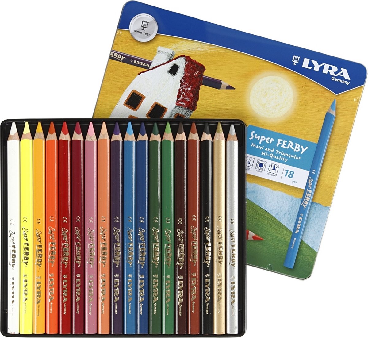 Lyra Super Ferby 1 Buntstifte, L: 18 cm, Mine 6,25 mm, farbig sortiert, 18 Stück 1 Box