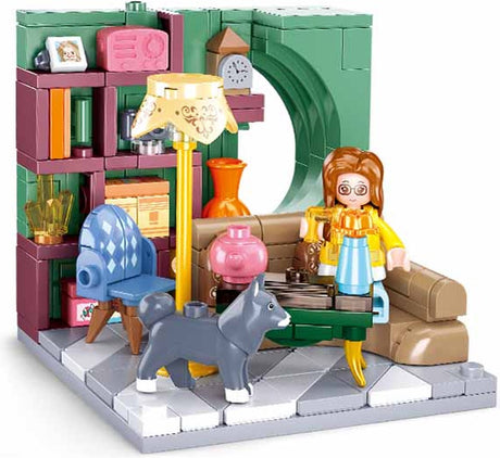 Sluban Mini-Handwerks-Wohnzimmer-Bauspielzeug für Kinder ab 8 Jahren – Konstruktionsspielzeug-Modellbau – Baukasten mit 219 Bausteinen und 1 Minifigur – m38-b1016c