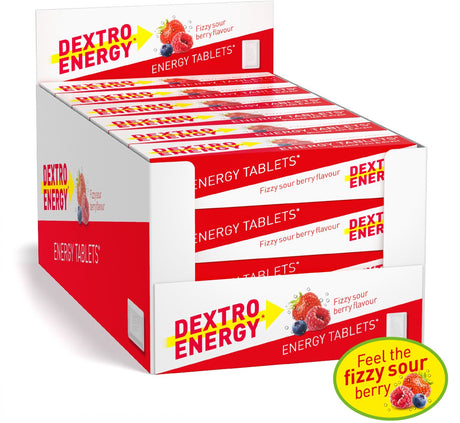 Dextro Energy Fizzy Sour Berry – 24 x 14 Stück – Traubenzuckertabletten – Dextrose – schnelle Zucker – extra Säure + Sprudeleffekt