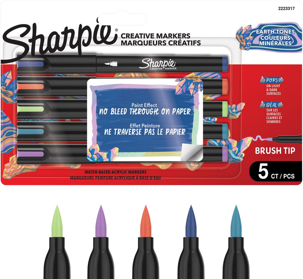 Sharpie kreative Marker-Acryl-Farbstifte | wasserbasierte Farbmarker | Nicht kontinuierliche Tinte schreibt auf den meisten Oberflächen | Pinselspitze | Bastel- und Künstlerbedarf | warme Töne | 5 Stück
