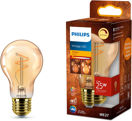 Philips led philips vintage led - dimbare lamp - 25w - extra warmwit licht: 1800k - e27 fitting - amberkleurig glas - standaard lampvorm