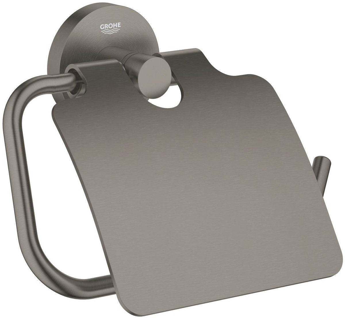 Grohe Start Toilettenpapierhalter mit Deckel – Schrauben oder Kleber – Metall – gebürsteter Hartgraphit
