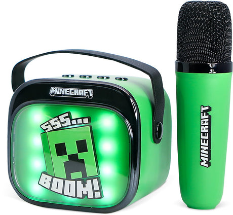 Otl Technologies Minecraft – Karaoke-Set für Kinder – kabelloses Mikrofon und Lautsprecher – mit Lichteffekten – Sprachverzerrung
