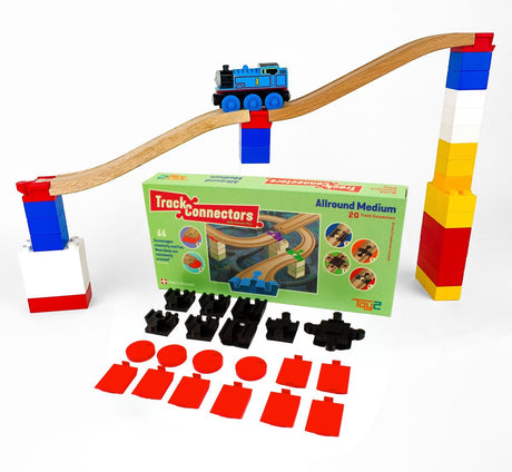 Toy2 Allround Medium – 20 Brio Duplo-Adapter – Bahngleisteile – Holzeisenbahngleise