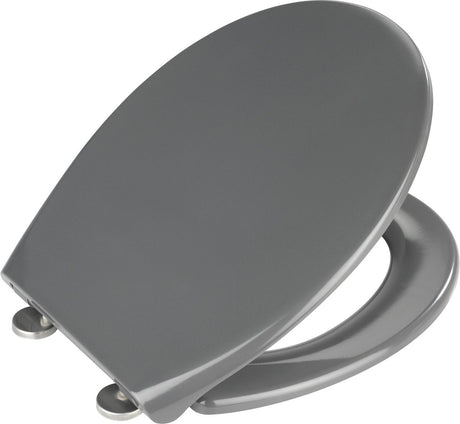 Wenko WC-Sitz Samos – antibakterielles dunkelgraues Duroplast – Easy-Close-Soft-Close-Verschluss – Fix-Clip-Befestigung aus Edelstahl – WC-Sitz – WC-Sitz – dunkelgrau