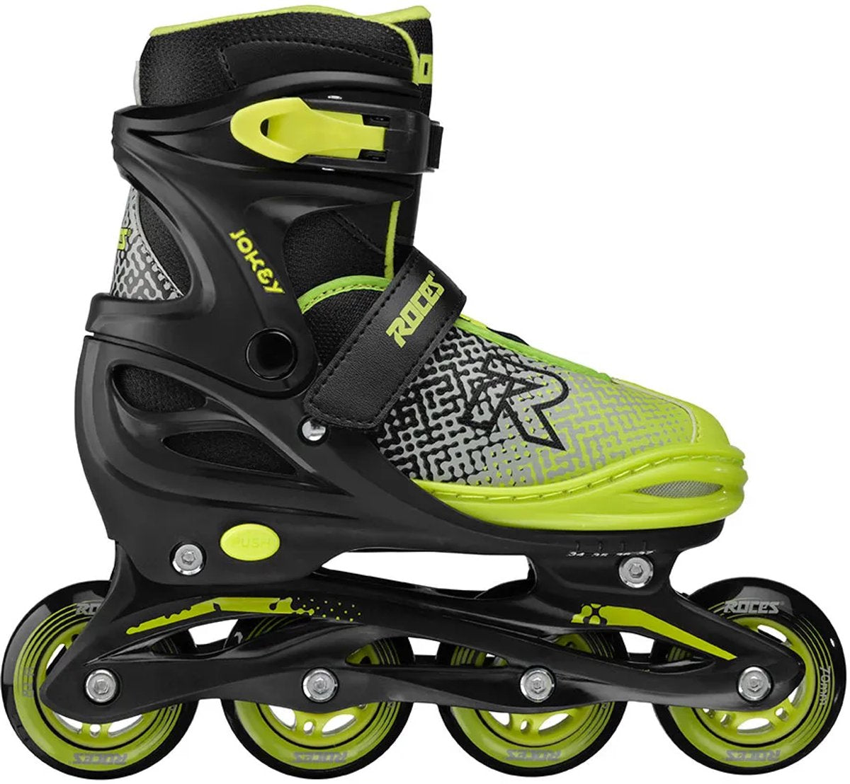 Roces Jokey X verstellbare Inline-Skates Jungen – Inline-Skates – Mitwachs-Skates – Schwarz Grün – Größe 26–29