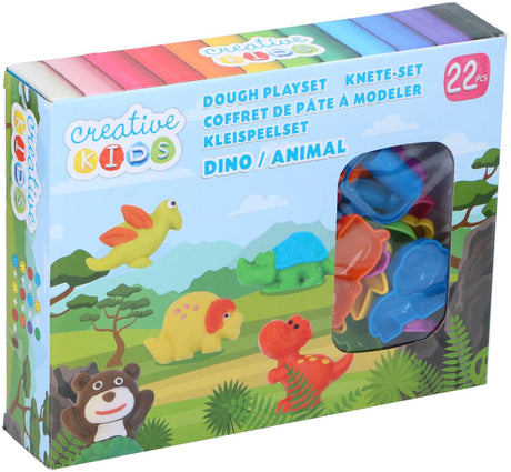 Creative kids klei speelset dino animal 22 delig - dough playset met boetseerklei en vormpjes - kleiset kinderen met dino figuren - klei speelgoed met accessoires