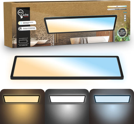 B.K.licht flach - Dimmbare Badezimmerlampe Deckenlampe - Deckenlampe mit Fernbedienung - Badezimmerbeleuchtung mit CCT - IP44 - 58 x 20 cm - Schwarz