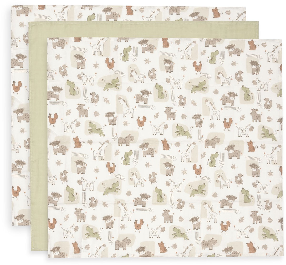 Jollein hydrofiele doek small 70x70cm barn buddies (3pack)