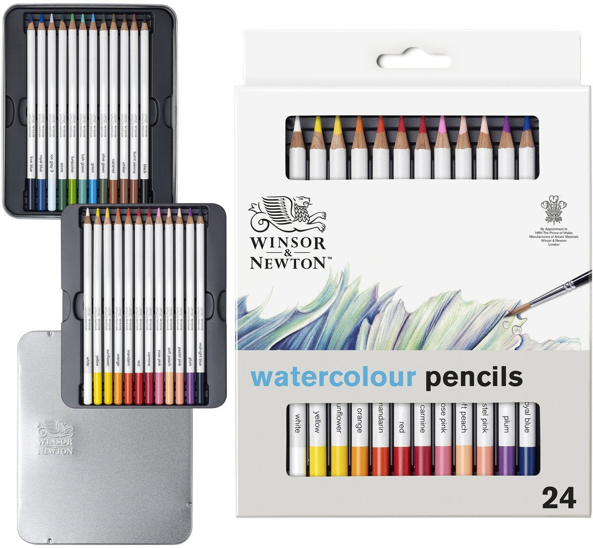 Winsor Newton 0490015 Studio Collection Aquarellstifte-Set, 24-teilig – Dikcores Aquarellstifte im Metallgehäuse