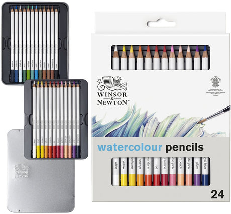 Winsor Newton 0490015 Studio Collection Aquarellstifte-Set, 24-teilig – Dikcores Aquarellstifte im Metallgehäuse