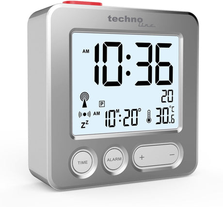Technoline wt 265 – Wecker – digital – funkgesteuerte Zeitanzeige – Datumsanzeige – 7 Sprachen – Innentemperatur – Alarm – Schlummerfunktion – Hintergrundbeleuchtung – Schwarz