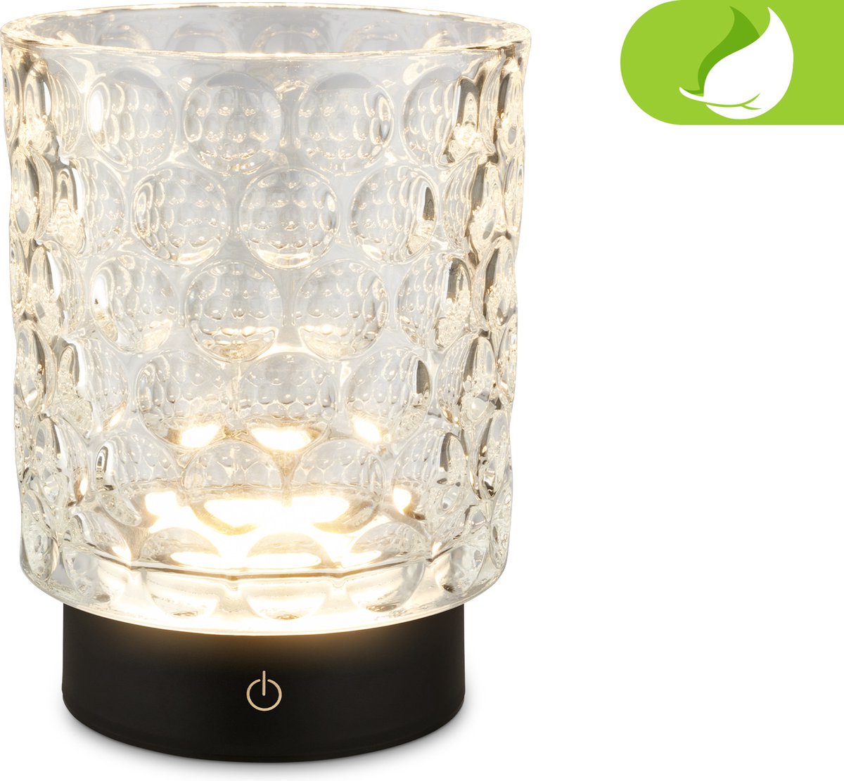 Briloner sunora – kabellose LED-Tischleuchte IP44 – 7560015 – dimmbar – Touch – kabellos – spritzwassergeschützt – austauschbarer Akku und Lichtquelle – ø11 x 15 cm – klar