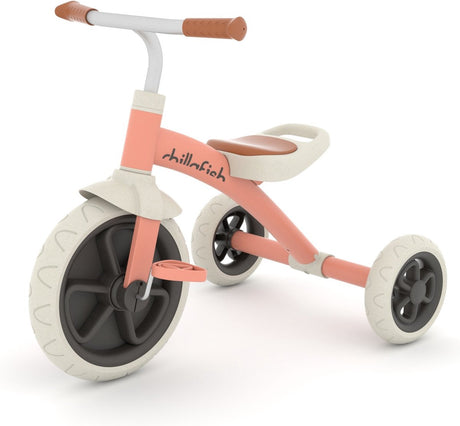 Chillafish Dreirad 1 Jahr für Mädchen mit Anti-Rutsch-Pedalen – Retro-Laufrad für Kleinkinder bis 5 Jahre – Pink – leicht und stabil mit Tragegriff – leise Anti-Rutsch-Reifen für drinnen und draußen – Modell Ziggi