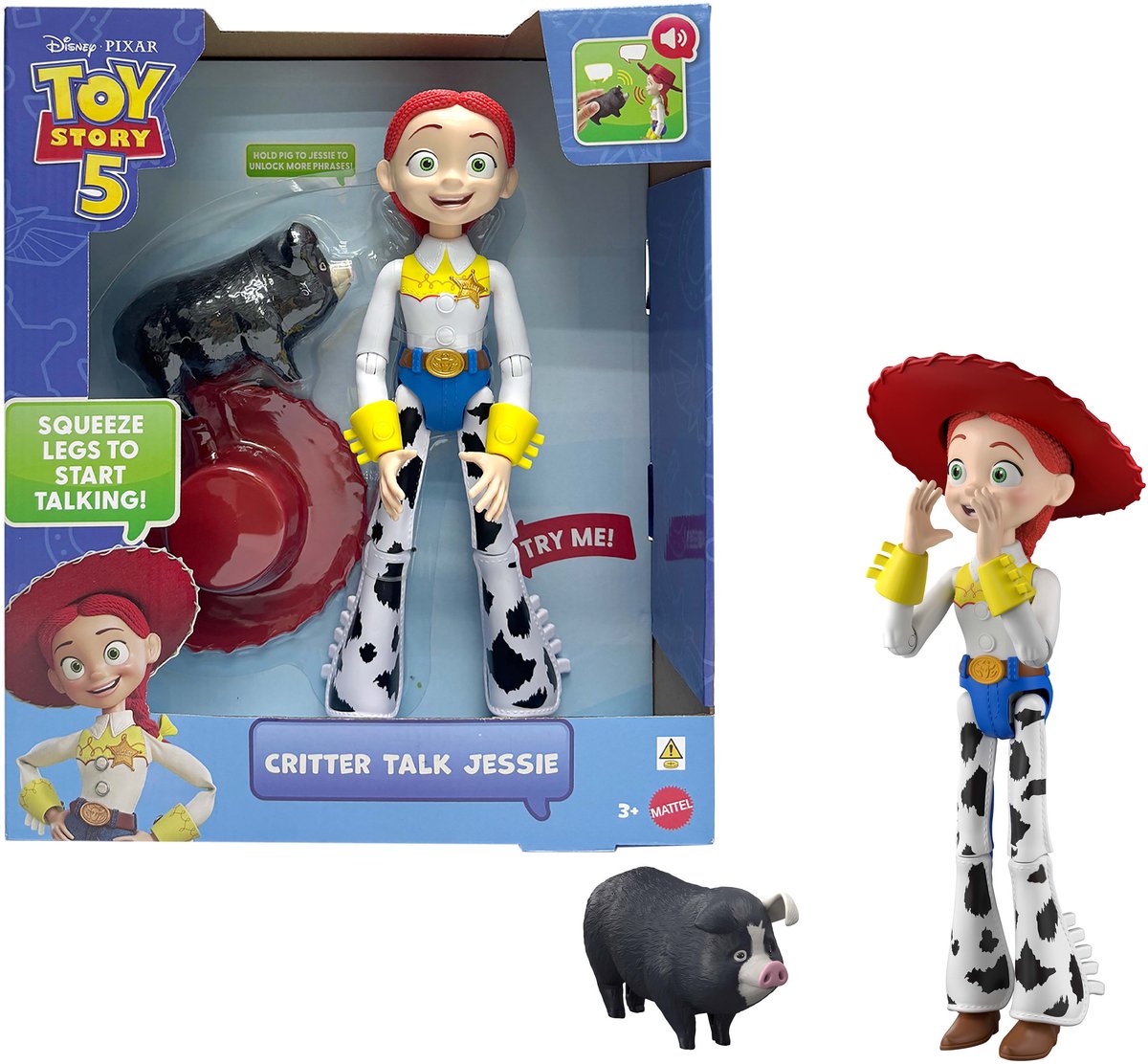 Mattel disney en pixar toy story 5 beestenpraat jessie - actiefiguur van 30 cm en jd varken met 35 geluiden - nederlands