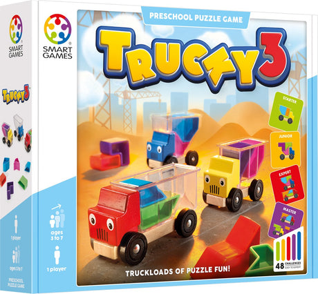 Smartgames Trucky 3 – logisches Denkspiel, Spielzeugautos – 48 lehrreiche Rätselaufgaben – Solospiel für Kleinkinder – ab 3 Jahren